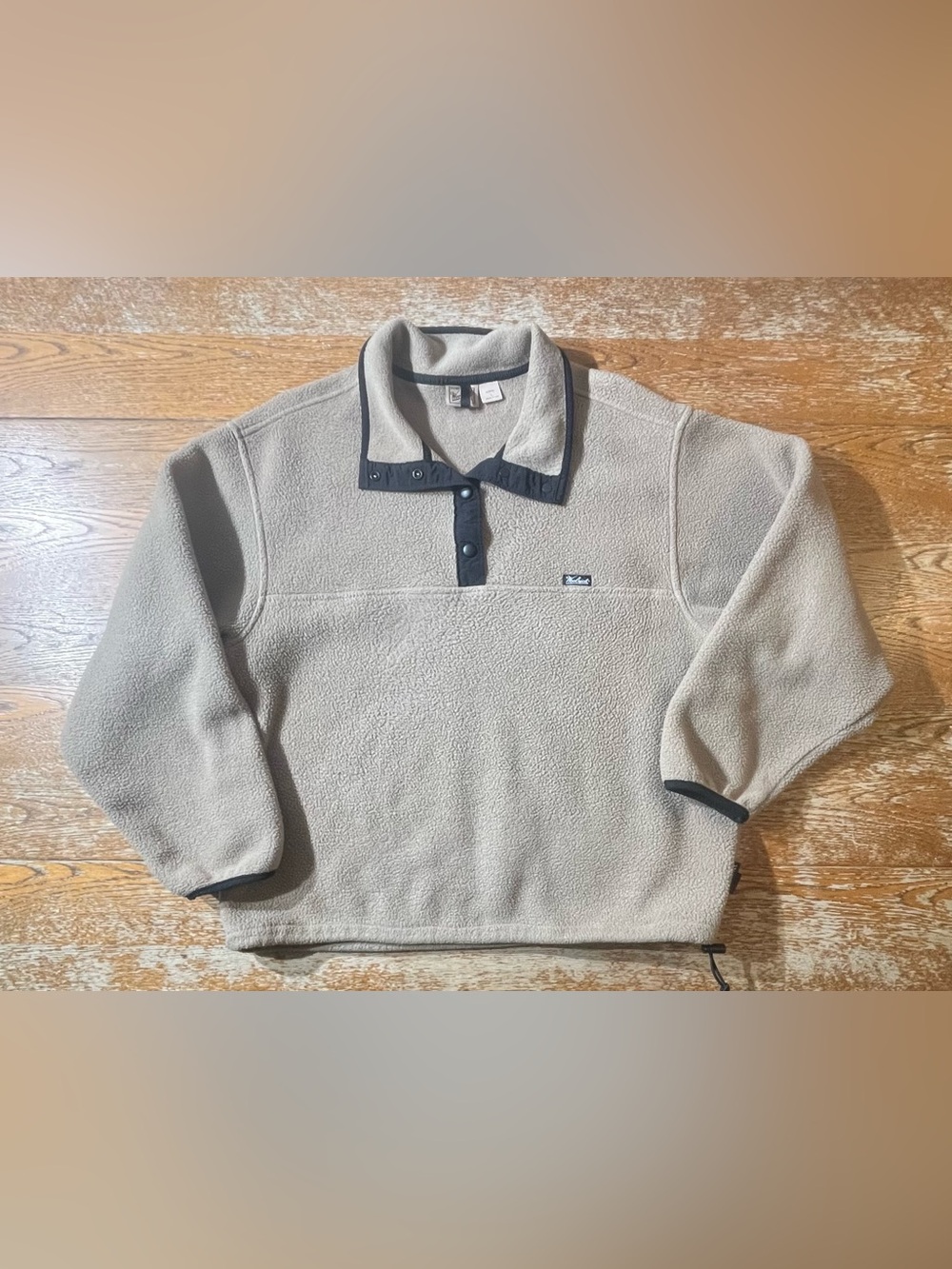 Vintage 80s 90s Woolrich fleece pullover tan fleece with black trim size L woman